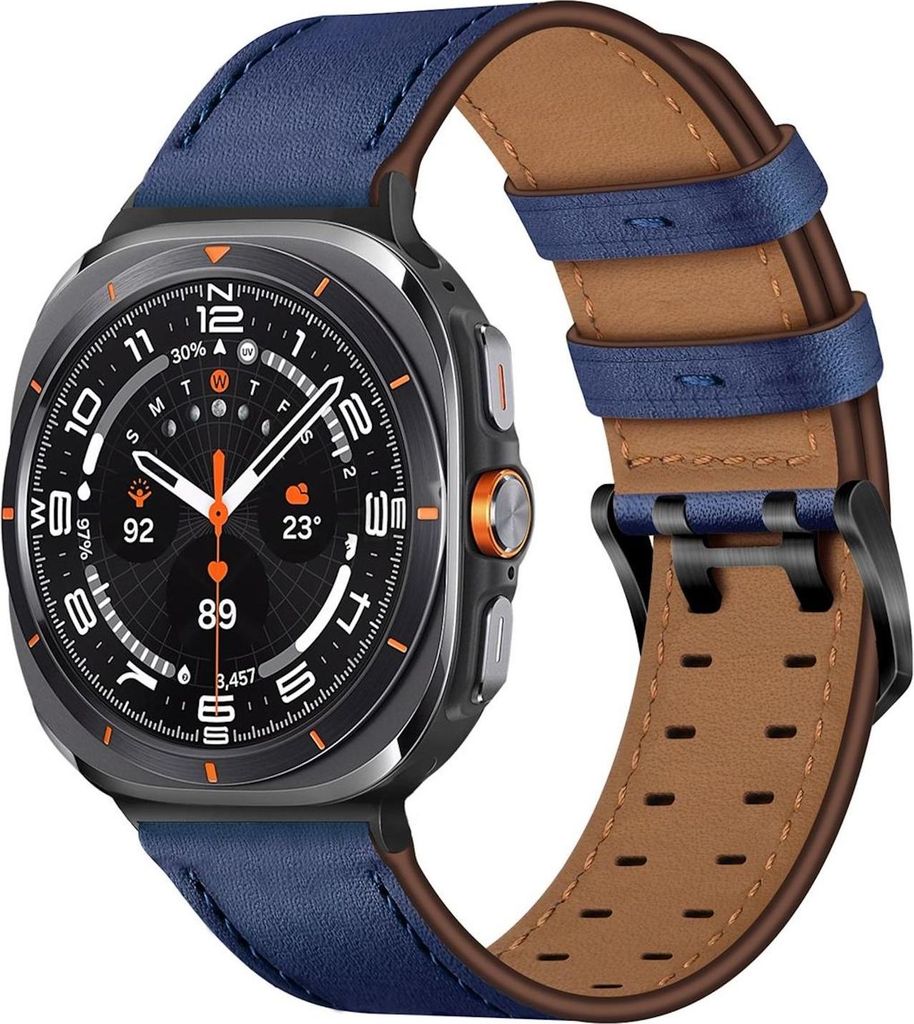 Echtleder Armband mit Doppelverschluss für Samsung Galaxy Watch 8 / 8 Classic verstellbar Blau