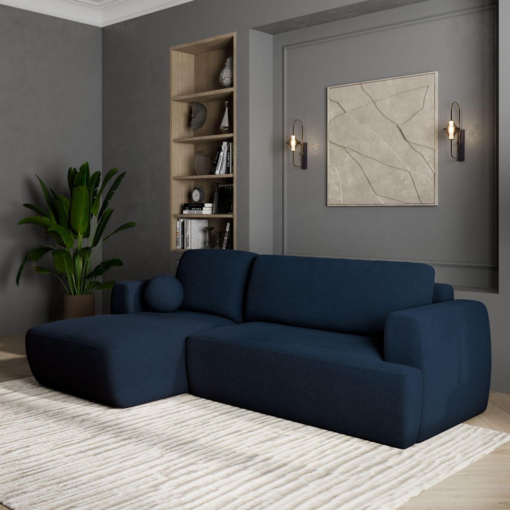 Masseno Ecksofa SENTI N L-S mit Schlaffunktion L-Form, Sofa mit Bettkasten, Wohnzimmersofa, Couch, Soffa, Bettsofa, Couchgarnitur- Blau, NOW OR NEV...