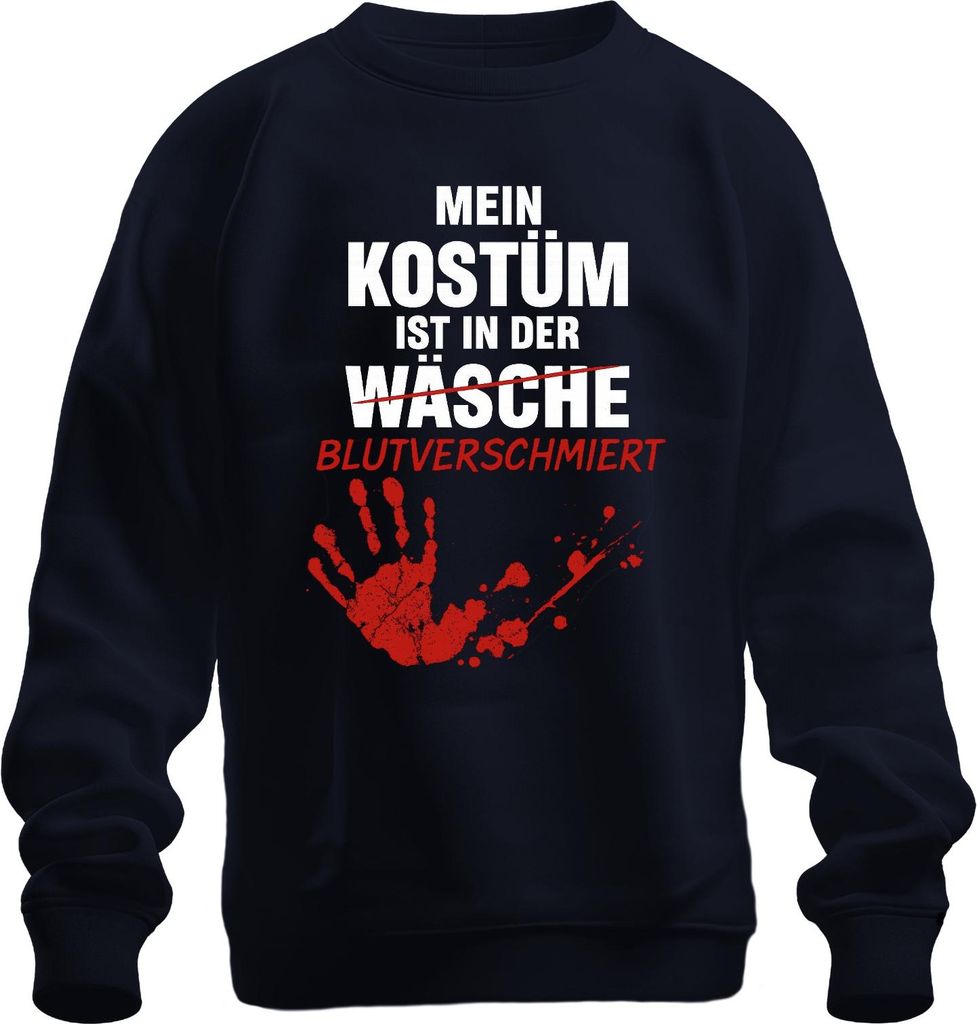 Mein Kostüm blutverschmiert Halloween Horror Zombie Handabdruck Uni Sweatshirt Pullover, Navy, S