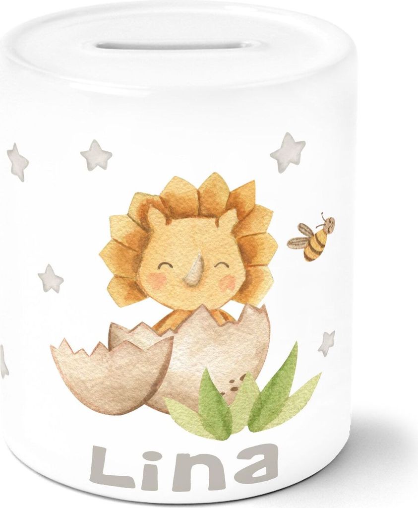 Kinder Spardose mit Namen Dino Baby Dinoaurier Tier Motiv Sparschwein Keramik SpecialMe Stegosaurus weiß unisize