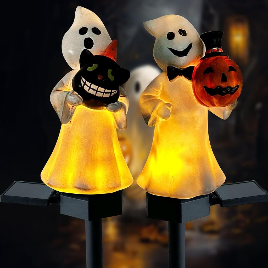 2PCS Halloween Solar Gespenst Kürbis Lichter im Freien, Wasserdicht Halloween Pathway Lichter für den Hof im Freien A