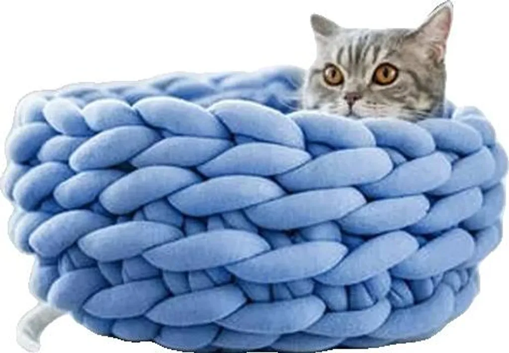 Lit pour chien en laine tricotée bleue 45cm - Panier douillet et chic