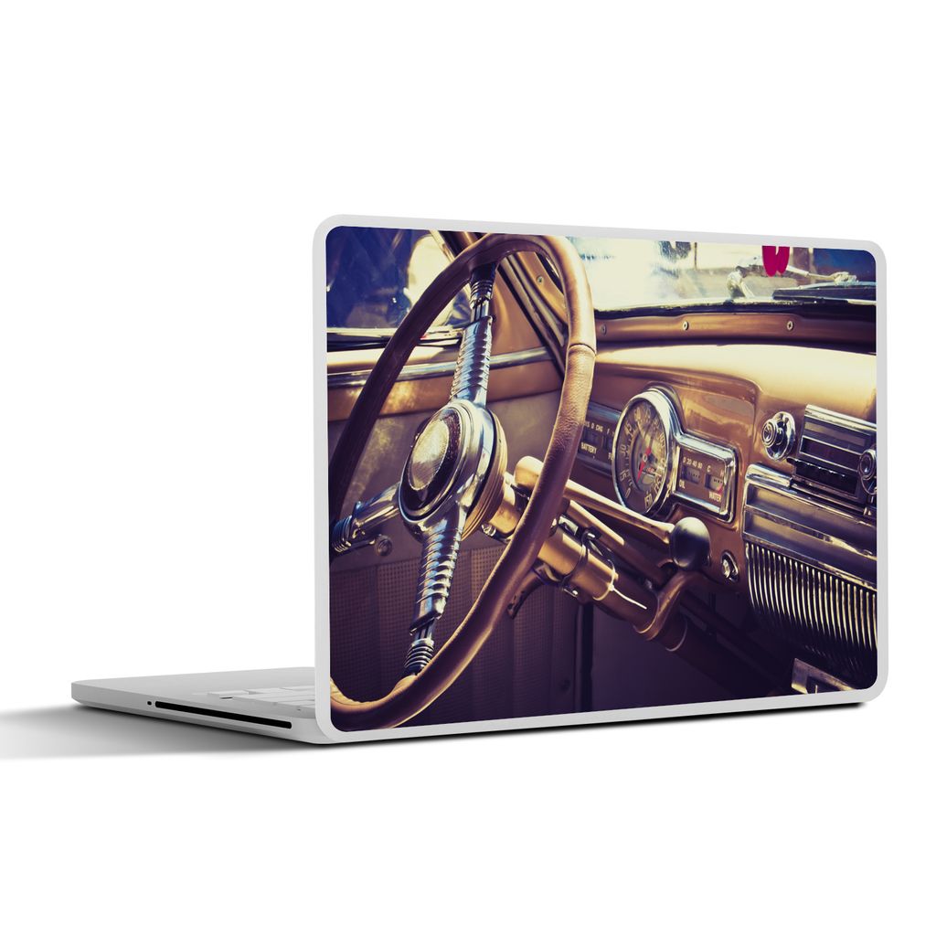 MuchoWow Laptop Aufkleber Sticker Cover Mancave - Auto - Vintage - Lenkrad 31x22.5 cm - Laptop-Deko