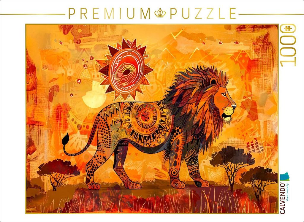 CALVENDO Puzzle Löwe in leuchtender Savannenlandschaft | 1000 Teile Lege-Größe 64x48cm Foto-Puzzle für glückliche Stunden