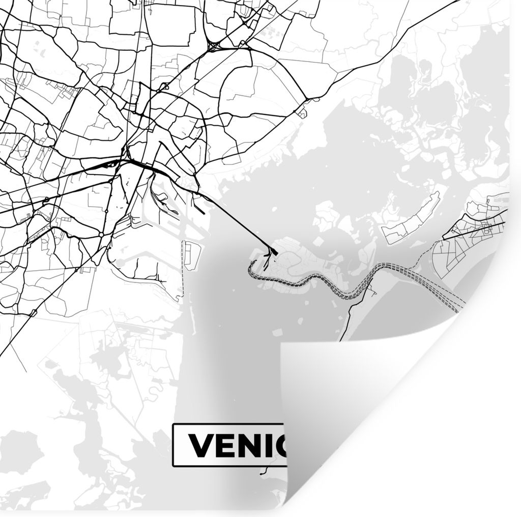 MuchoWow Wandtattoo Wandsticker Wandaufkleber Venedig - Stadtplan - Karte - Schwarz und weiß 100x100 cm Selbstklebend und Repositionierbar - Wie...