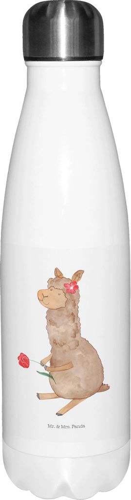 Mr. & Mrs. Panda Thermos Alpaka Blume - Weiß - Geschenk, thermobehälter, trinkflaschen, Witz, isolierflaschen, Wasserflasche, thermosflaschen, La...