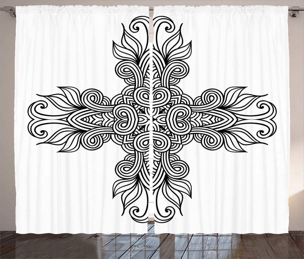 ABAKUHAUS irisch Rustikaler Vorhang, Königliche Old Celtic Knot, Wohnzimmer Universalband Gardinen mit Schlaufen und Haken, 280 x 245 cm, Weiß Sc...