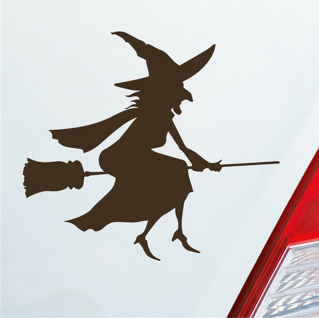 Auto Aufkleber Hexe Witch Besen Frau Hexerei 11x10 cm Braun Sticker Heckscheibenaufkleber