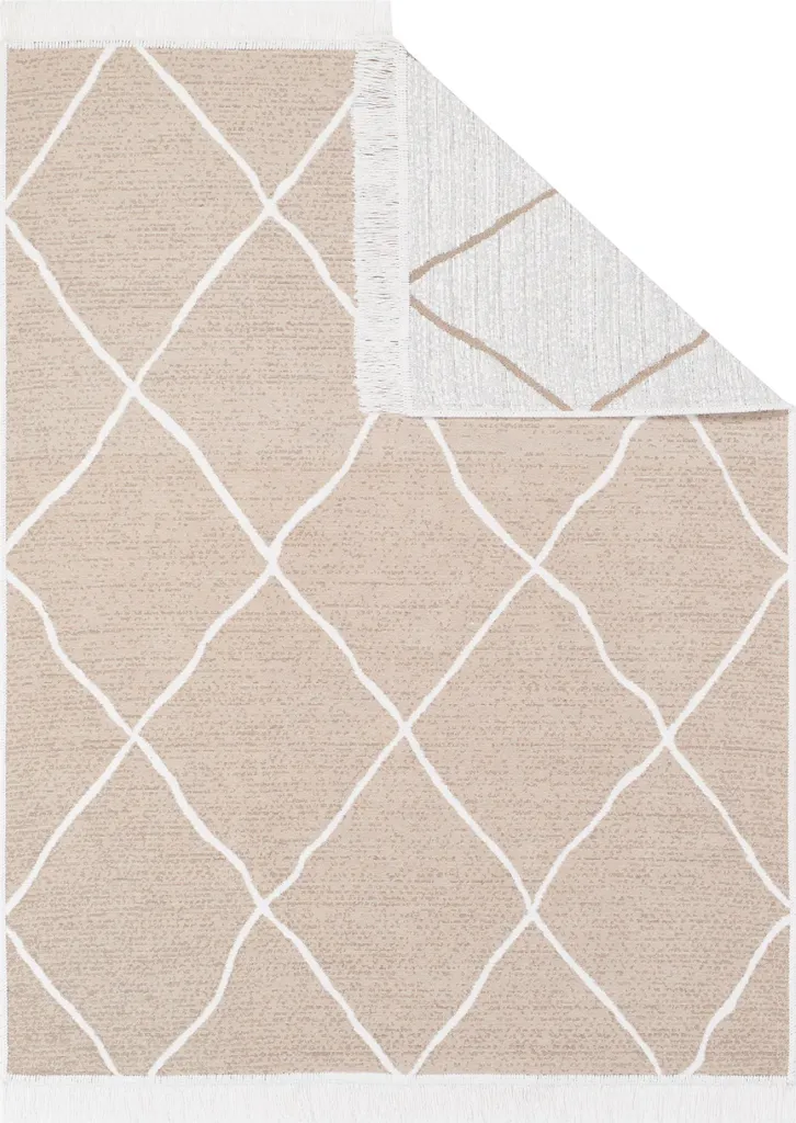 Tapis AZTECA moderne à franges beige 80x200 cm pour couloir et salon