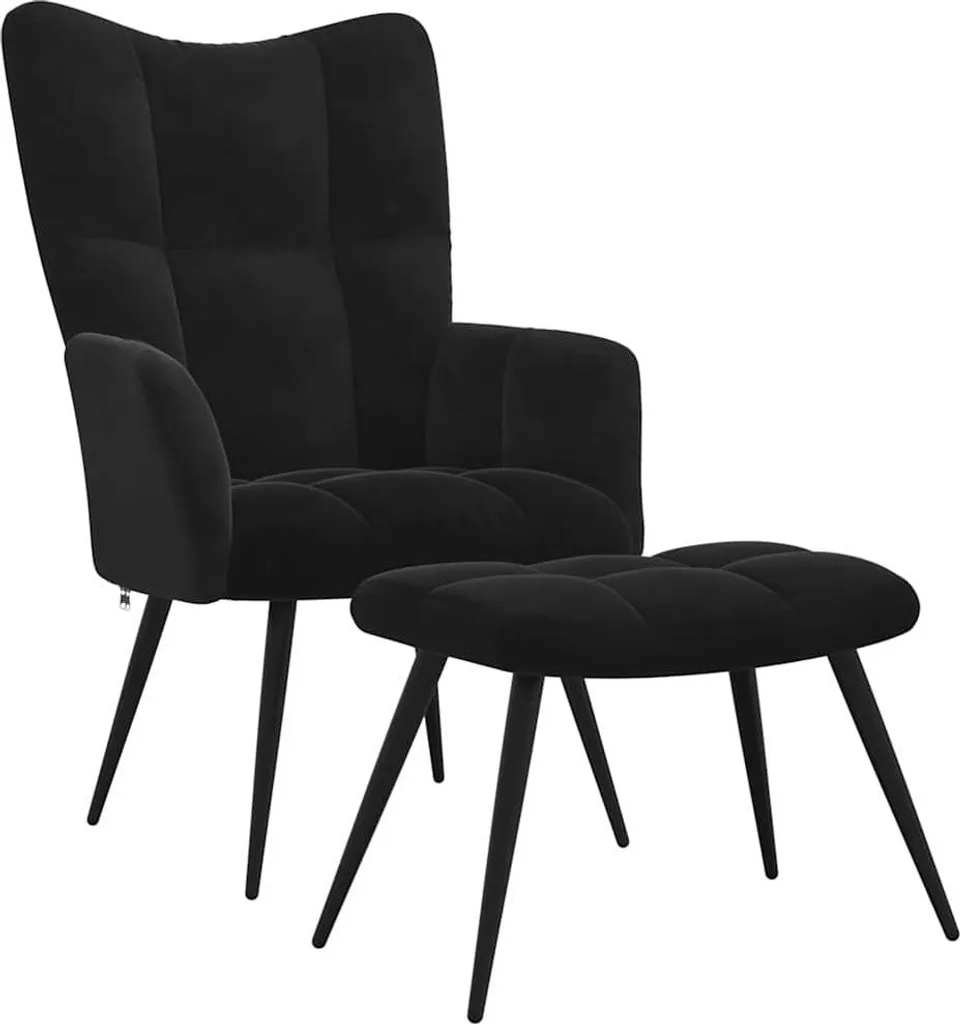 Poltrona con Poggiapiedi vidaXL Nero Velluto | Relax Pratico e Solido