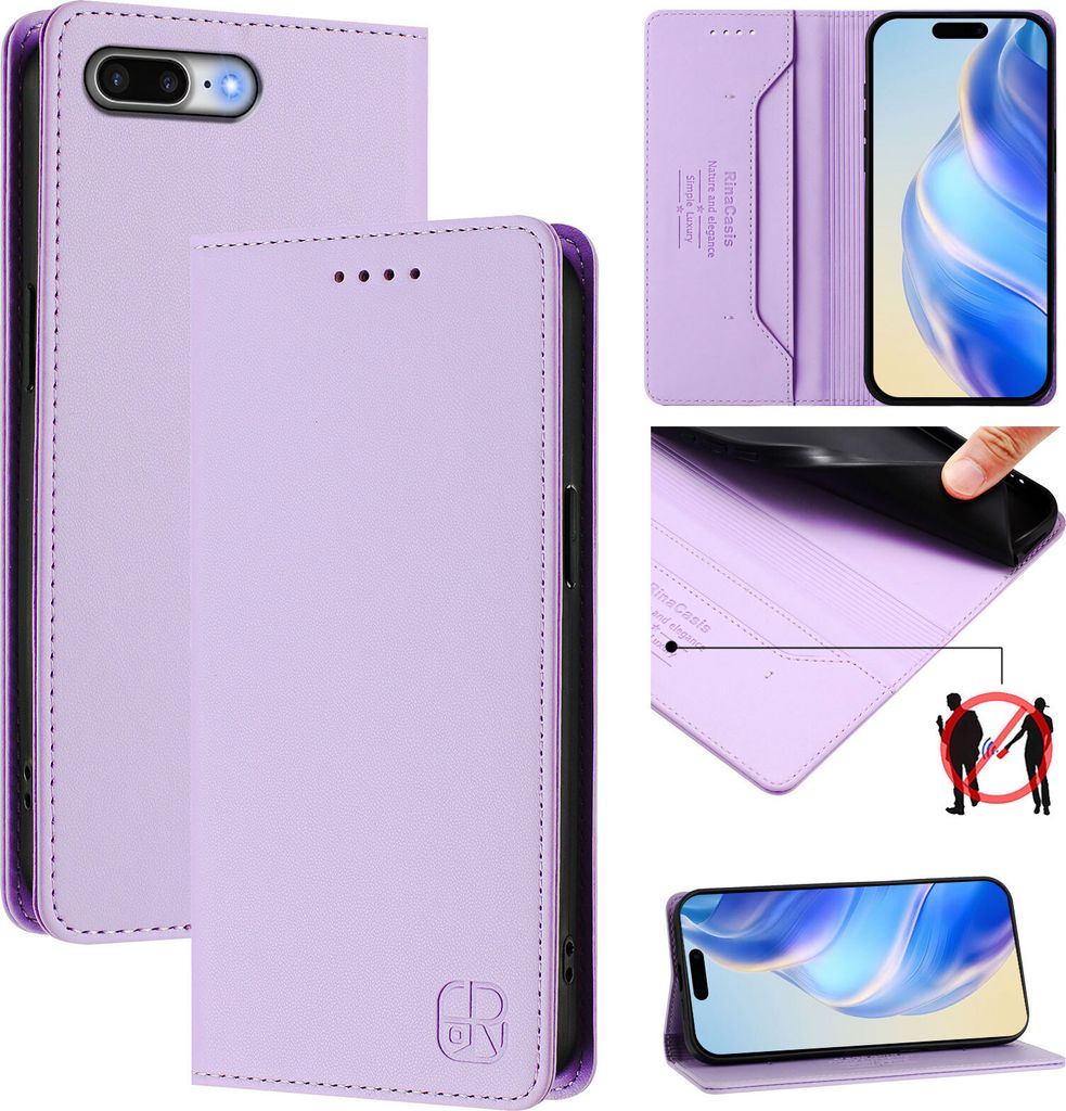 Lederhülle für iPhone 6s Plus / 7 Plus / 8 Plus Hülle Flip Brieftasche Kartenfächern Ständer Schutzhülle Violett