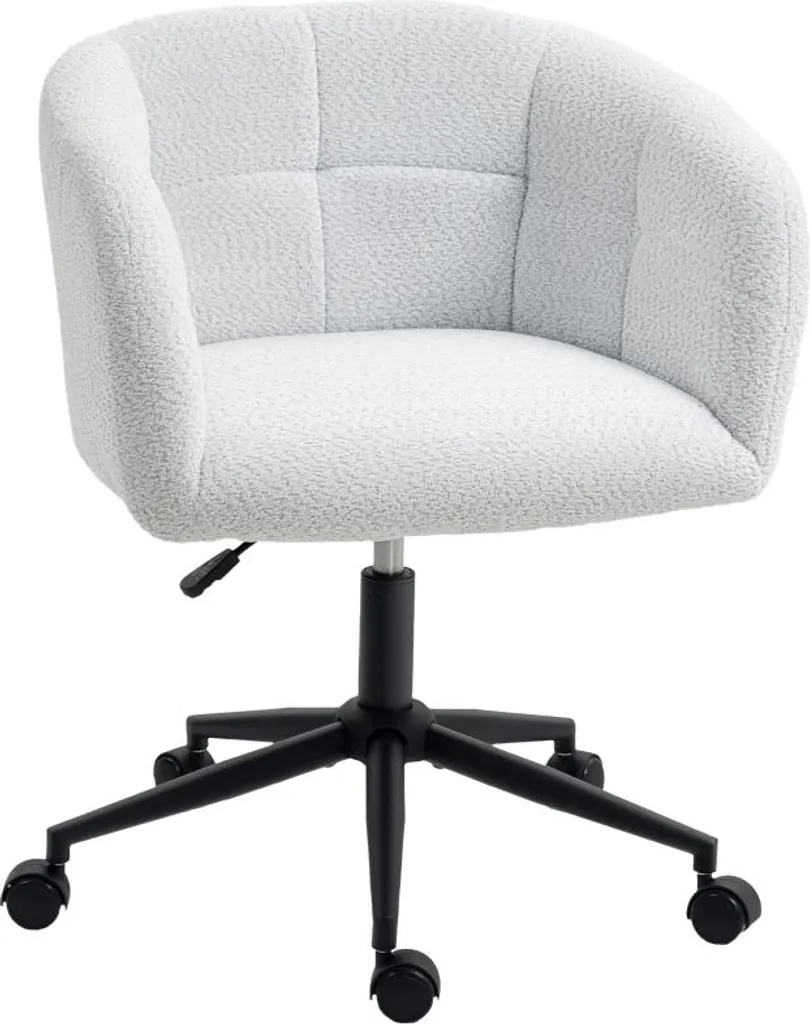Fauteuil de bureau à roulettes en peluche crème style baquet élégant