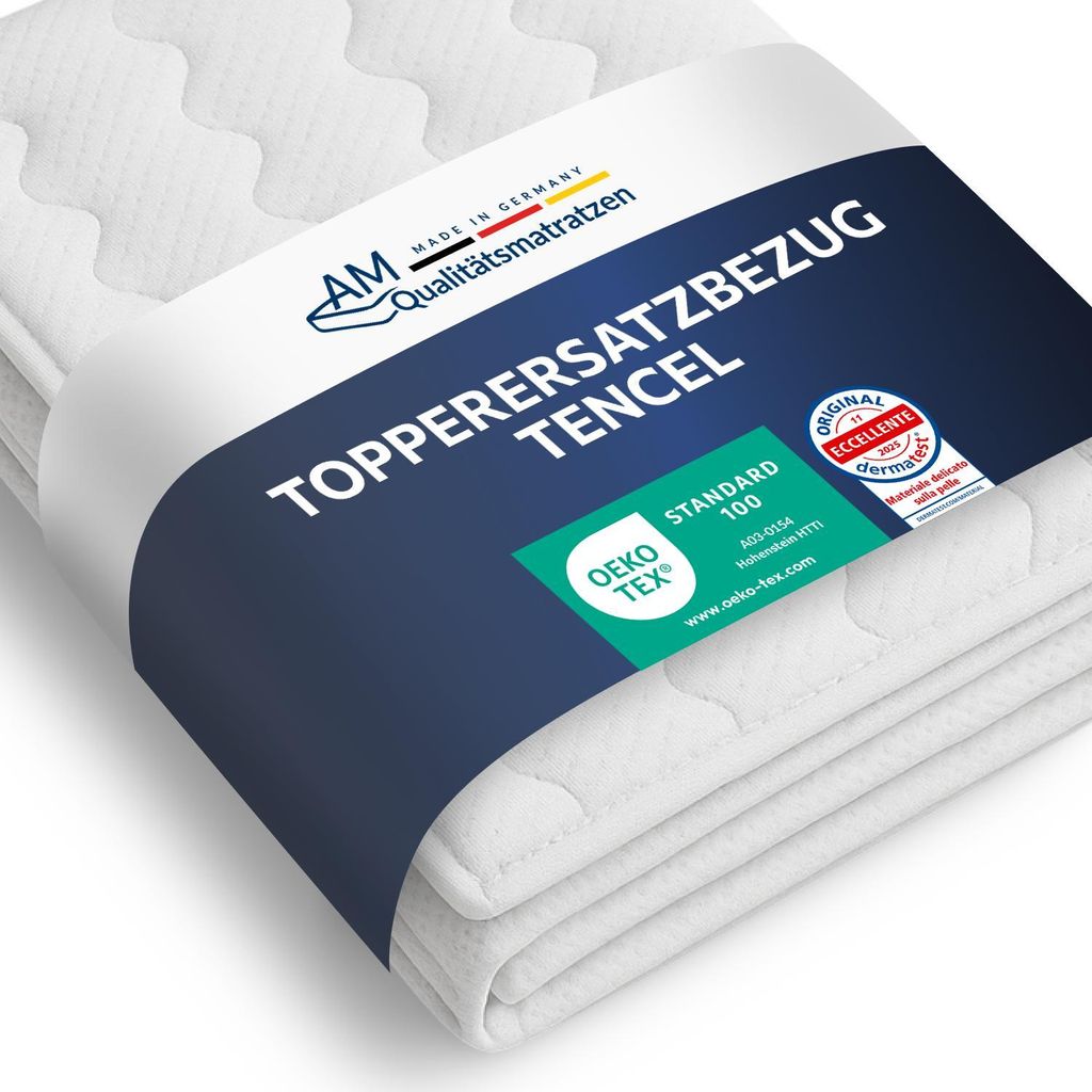 Hochwertiger Topperbezug aus Lyocell | 270x200 cm | Ersatzbezug für Matratzentopper | Antirutsch-Unterseite | 270/200 cm | Kernhöhe 4-6 cm