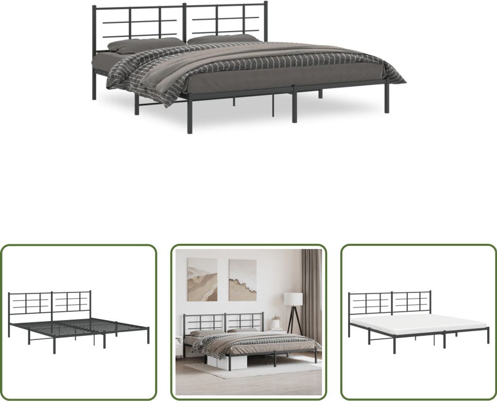 The Living Store Bettgestell mit Kopfteil Metall Schwarz 193x203 cm
