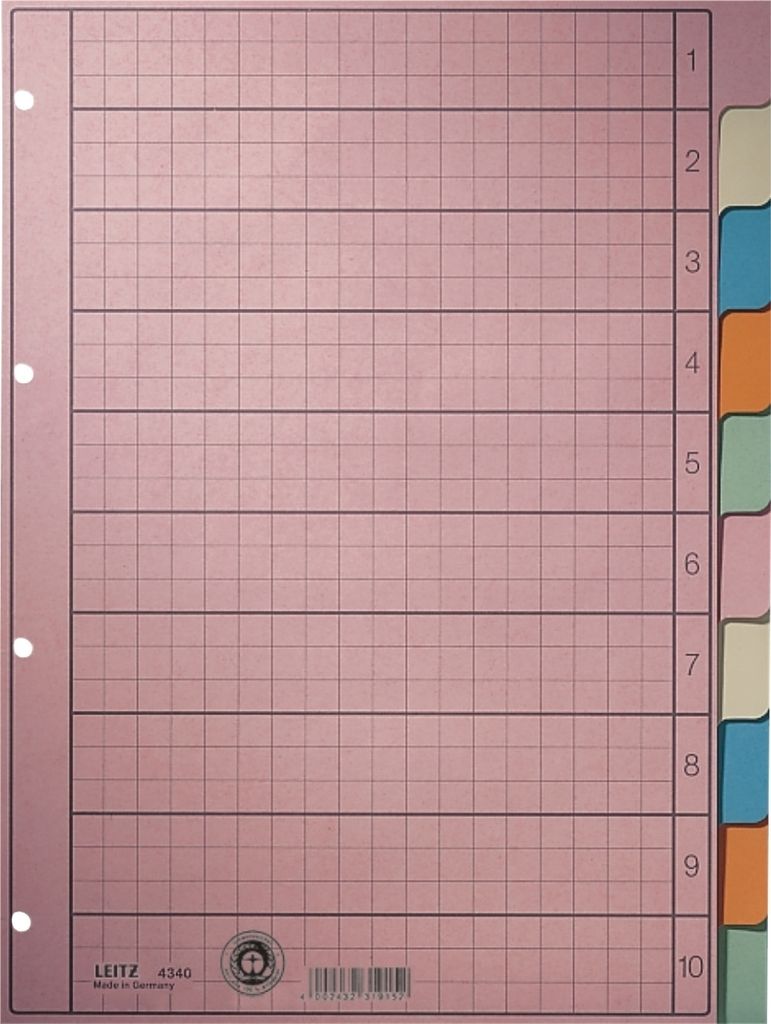 Register A4 1-10 160g/qm Karton grau Packung mit 10 Stück