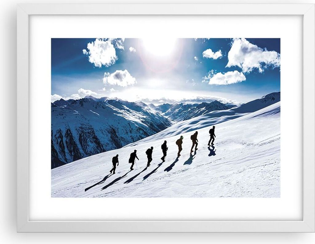 Gerahmtes Poster - Weißer Rahmen - Berg Wanderung Gipfel - 40x30 cm - Wand Bild - Wanddeko - Wandbilder - Kunstposter - Wandposter - Bilderrahmen ...