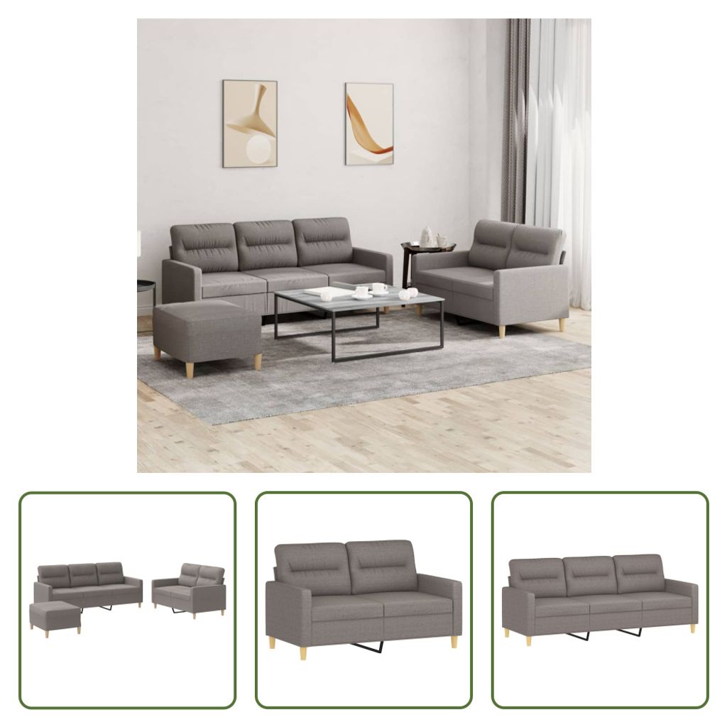 The Living Store 3-tlg. Sofagarnitur mit Kissen Taupe Stoff