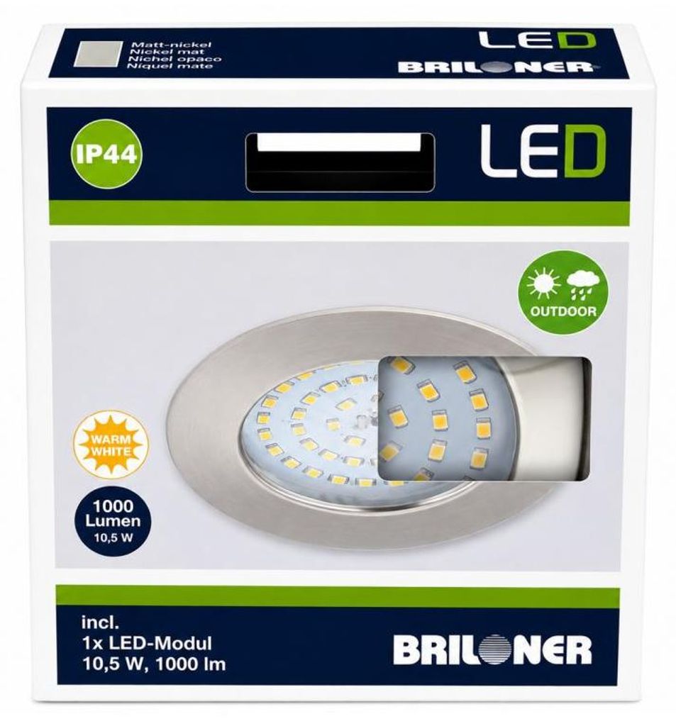 Briloner LED Einbauleuchte Nickel Matt 10,5W 1000lm 3000K Produktbild 