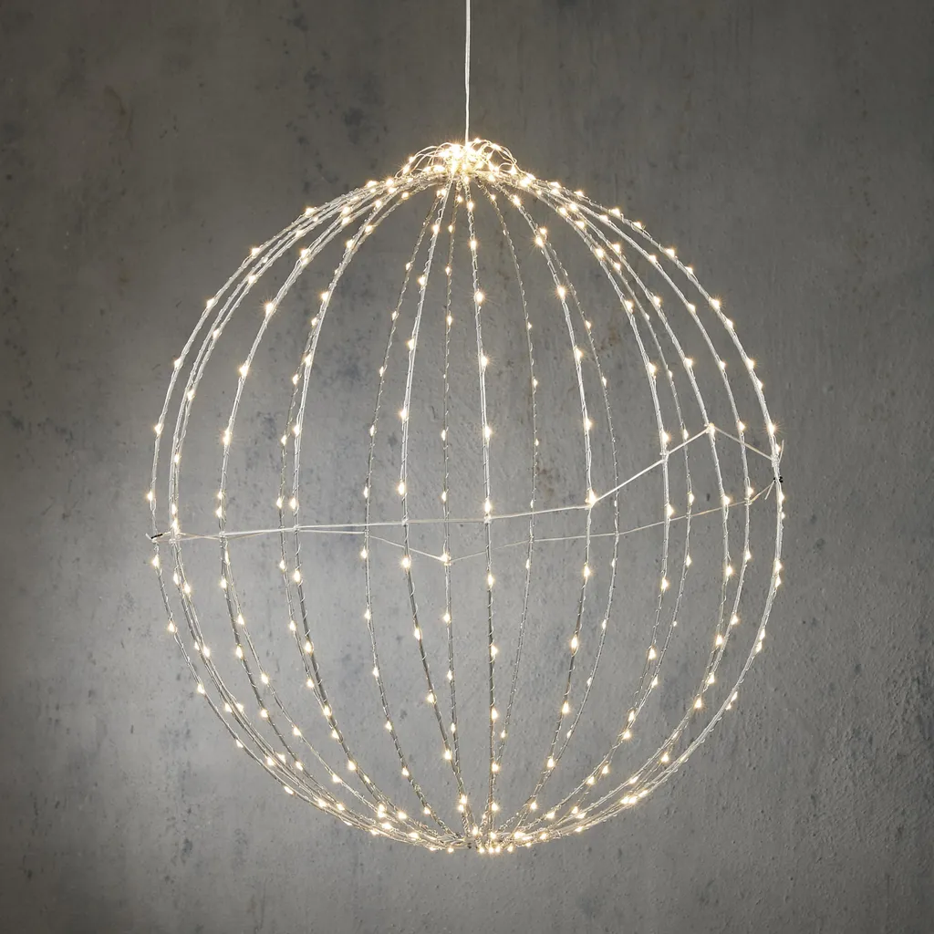 Décoration Murale de Noël LED 60 cm Bal en Fer Blanc pour Salon Chic