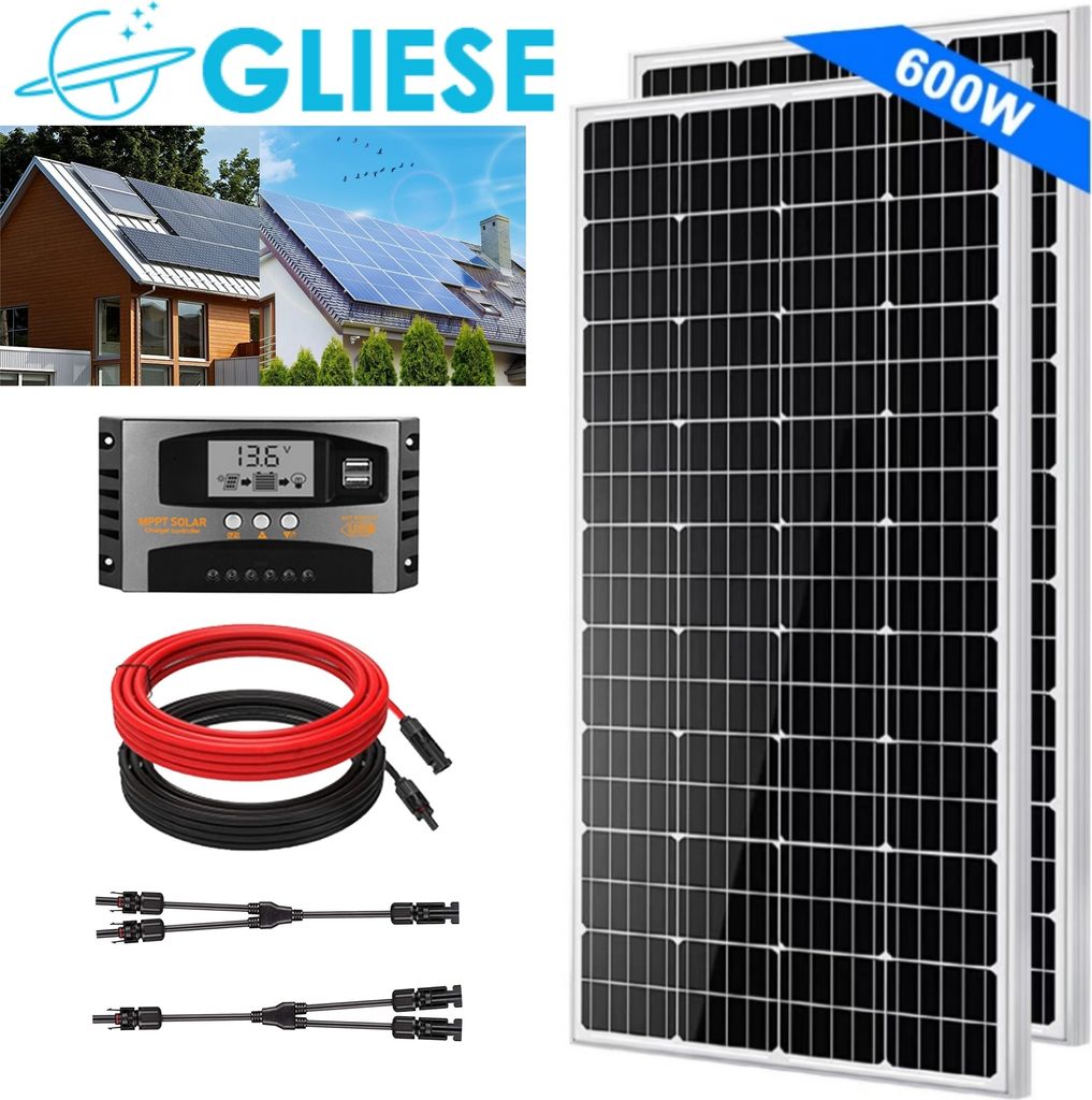 600W 12V Solarpanel Monokristallin Solar Set 2 x 300W Produktbild 