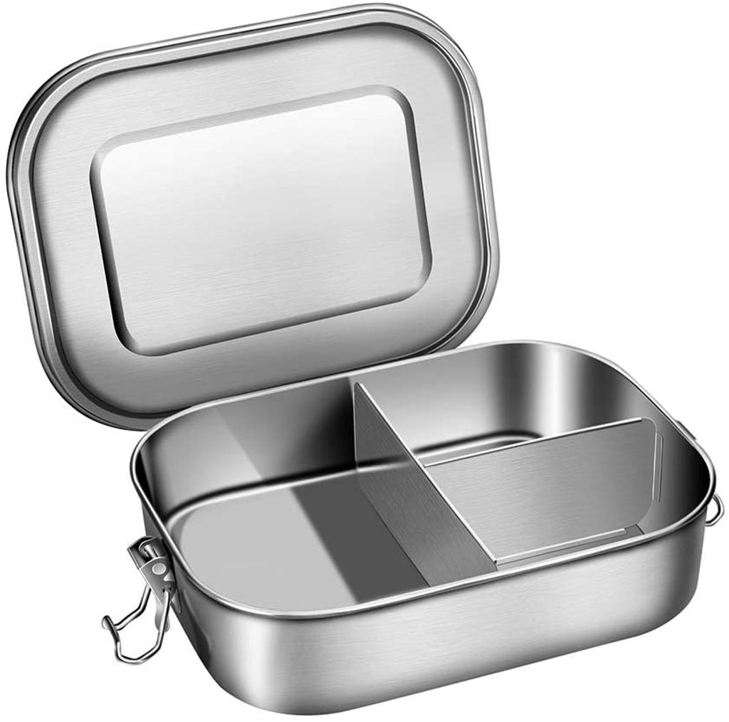 1400ML Edelstahl Bento Box Brotdose Lunchbox Auslaufsicher & Dicht Silber Box 