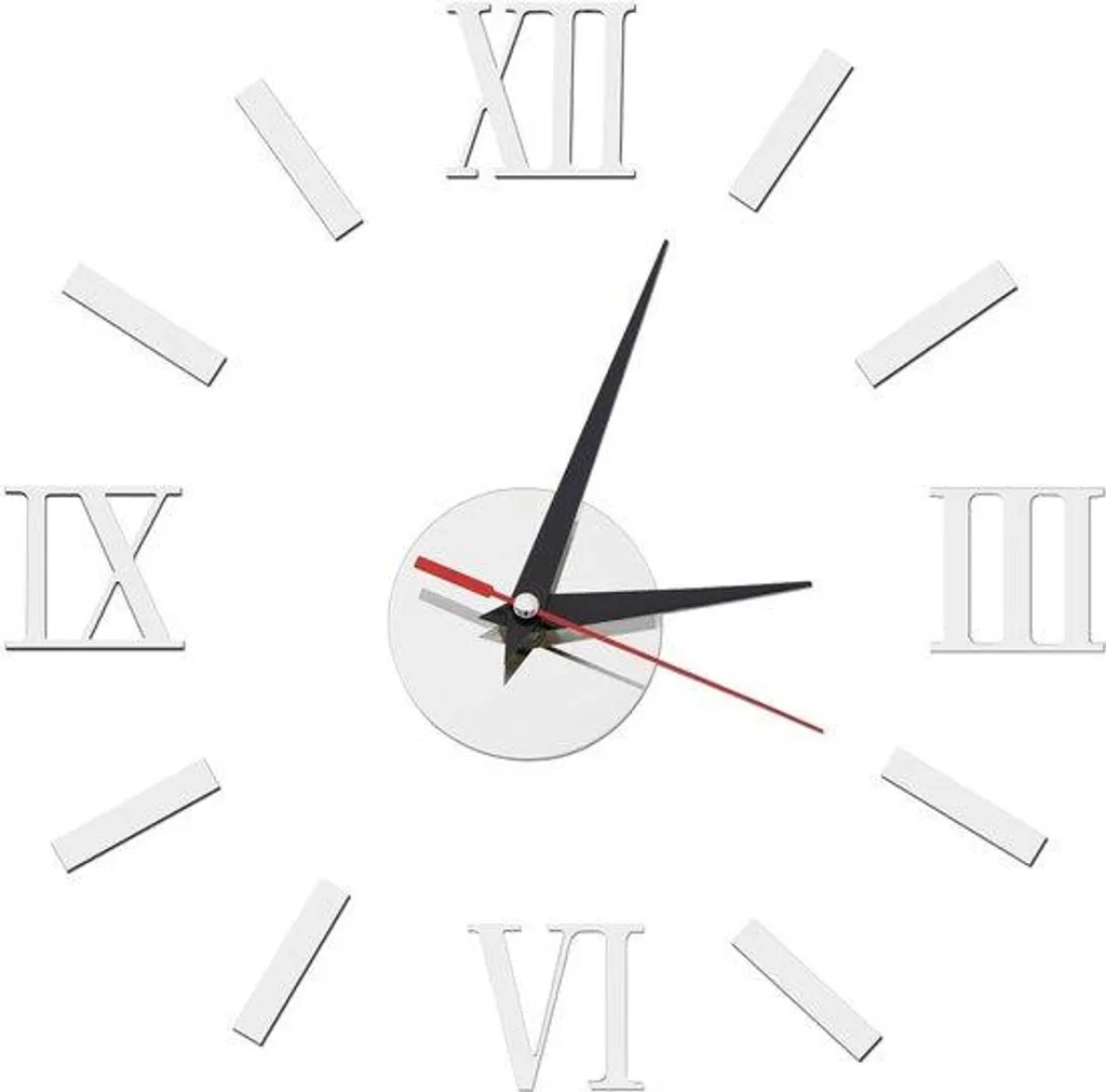 Horloge murale 3D moderne en acrylique argenté avec chiffres romains