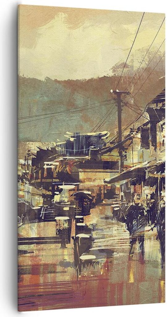 Bild auf Leinwand - Leinwandbild - Brücke Straße Fluss - 65x120cm - Wand Bild - Wanddeko - Leinwanddruck - Bilder - Kunstdruck - Wanddekoration -...