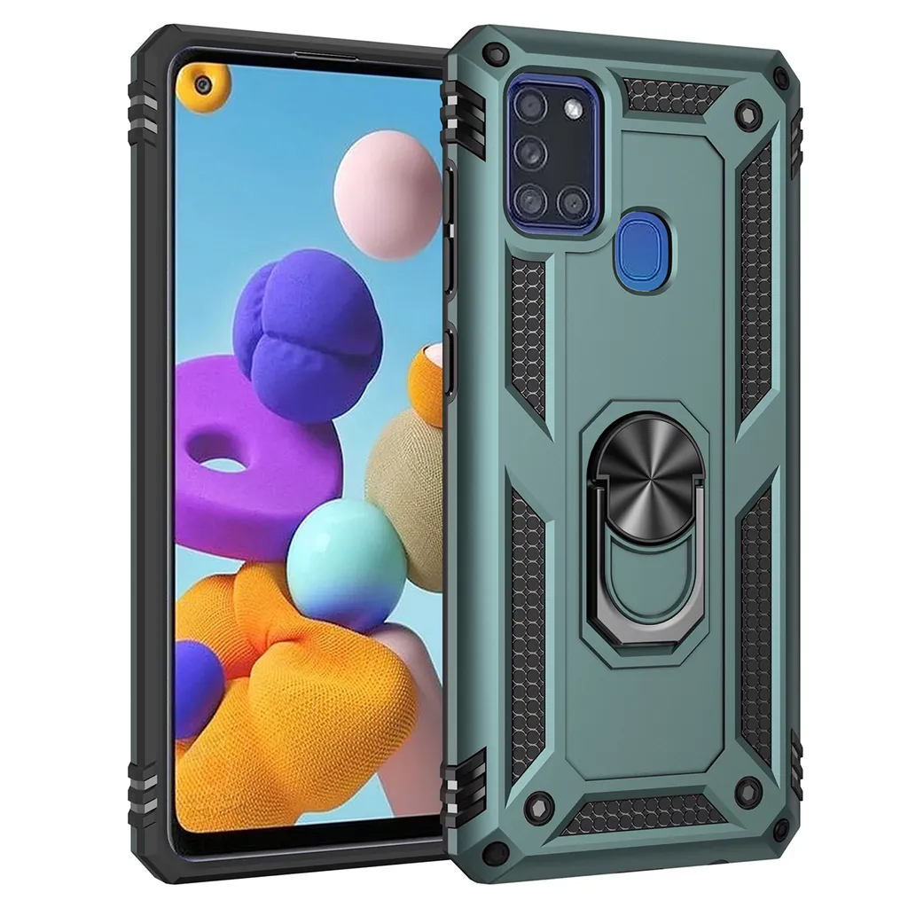 Cover Samsung A21S Doppio Strato - Protezione Militare Verde con Ring