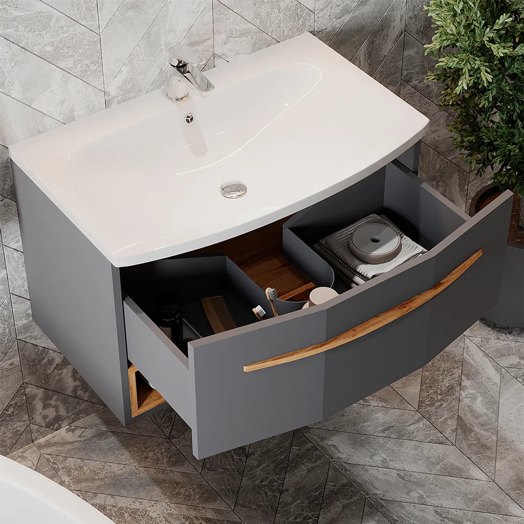 Ensemble meuble de bain anthracite Vicco Stelantis pour rangement optimisé
