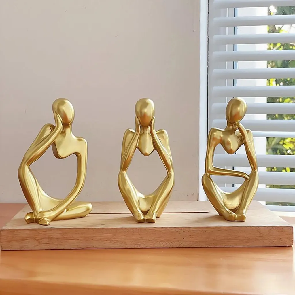 Statues Décoratives de Penseurs Dorés - Set de 3 Sculptures pour Bureau - 6