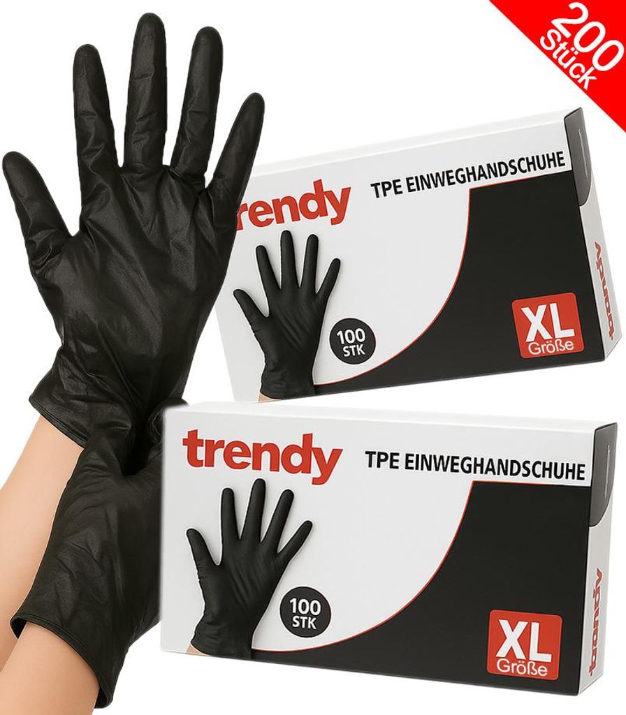 200x TPE Einweghandschuhe XL Schwarz | Professionelle Einmalhandschuhe | Puderfrei & Latexfrei | Für Gastronomie, Friseur, Kosmetik, Pflege & Küche