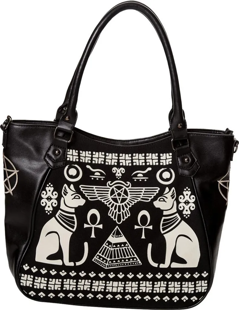 Sac Shopper Anubis Banned avec Imprimé Égyptien Orné et Toile Renforcée
