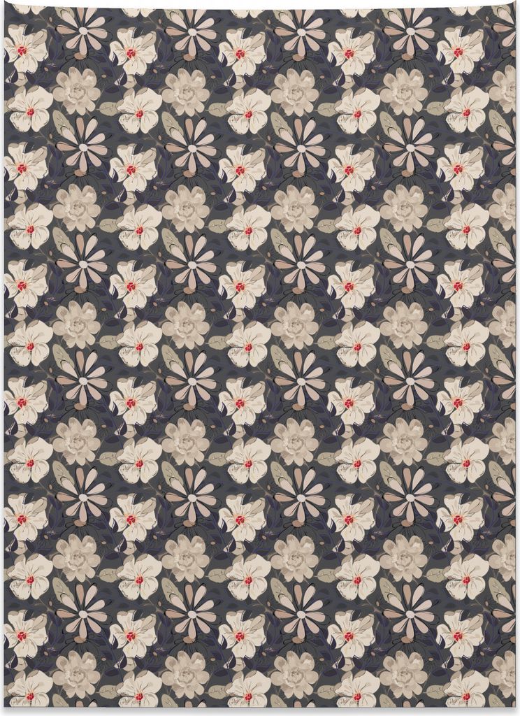 Abakuhaus Blumen Wandteppich, Romantische Komposition aus Weiches Mikrofaser Stoff Kein Verblassen Klare Farben Waschbar, 110 x 150 cm, Dunkle Taup...