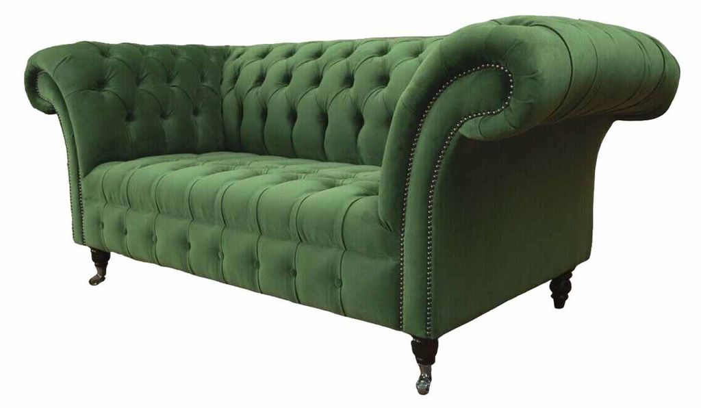 Chesterfield Büro Sitzmöbel Einrichtung Sofa Couch 2 Sitz Textil Grün