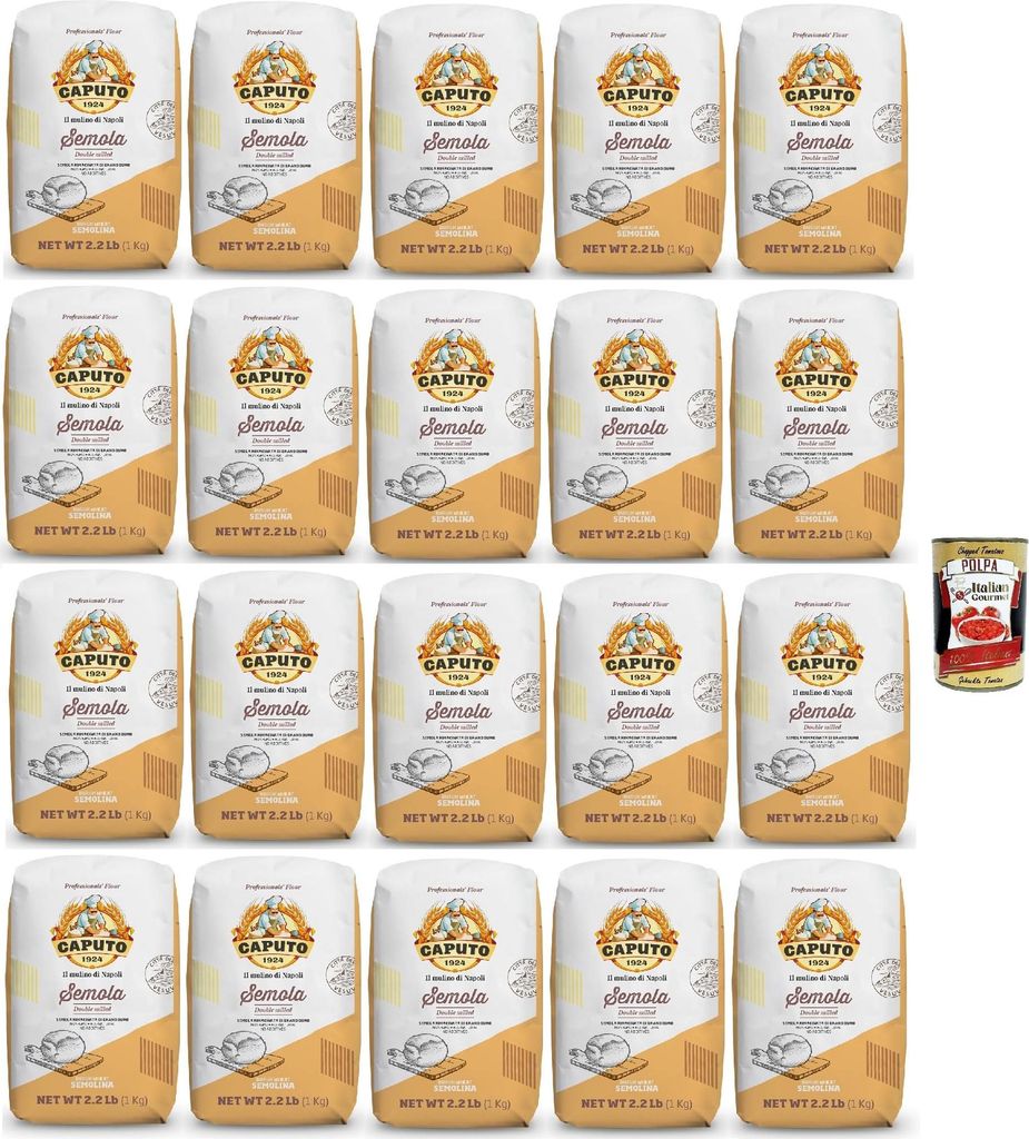 Caputo Semola di grano duro rimacinata, Durum Weizen Grieß, Hartweizengrieß fein für die perfekte Pasta und Pizza 20x 1 Kg + Italian Gourmet pol...