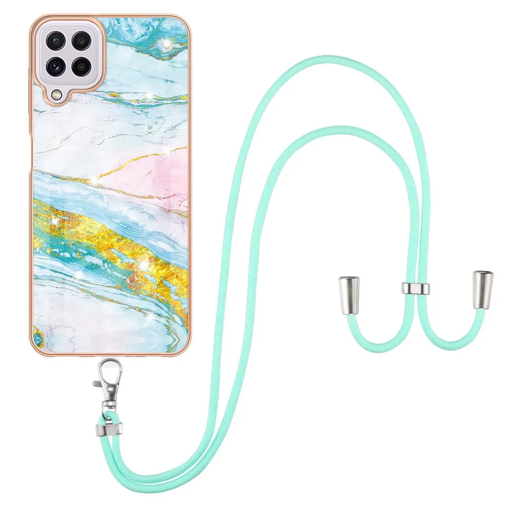 Custodia con cinturino per Samsung Galaxy A22 4G, paraurti in TPU morbido, custodia protettiva, con cinturino regolabile Oro