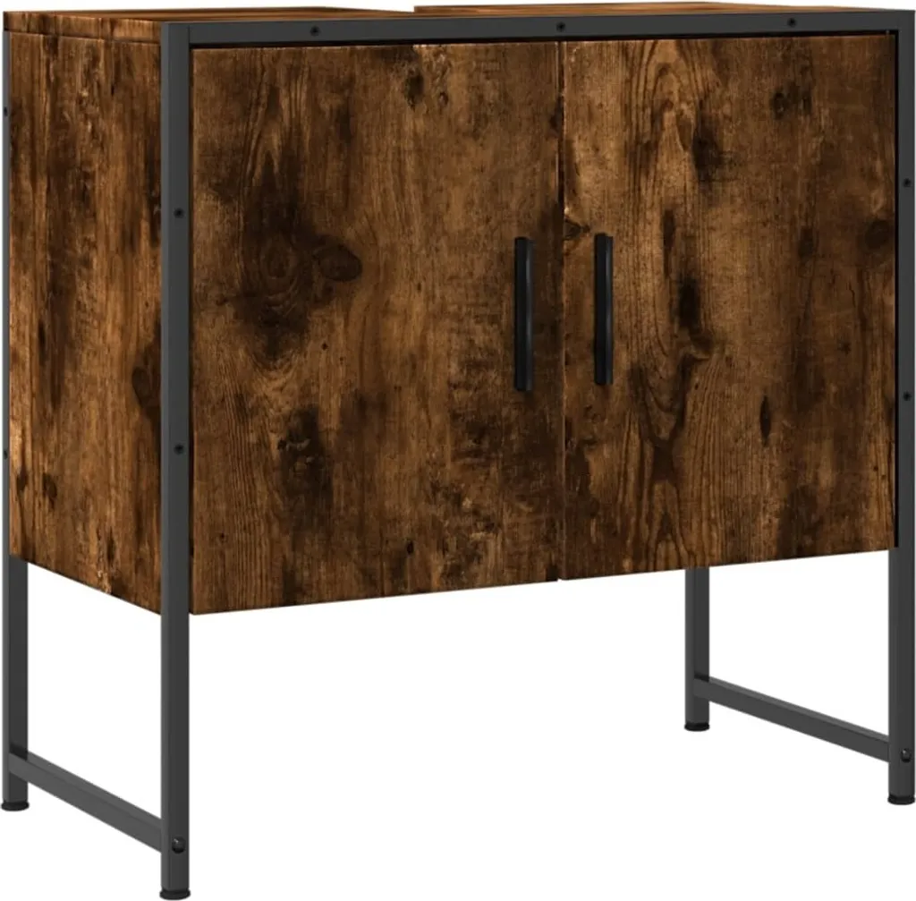 Mobile Lavabo Bagno Rovere Fumo 60x33x60 cm - Mobiletto in Multistrato