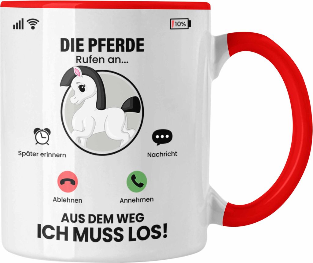 Trendation - Die Pferde Rufen An Tasse Geschenk für Pferde Züchter Besitzer Geschenkidee Lustig Spruch Reiten Reiterin (Rot)