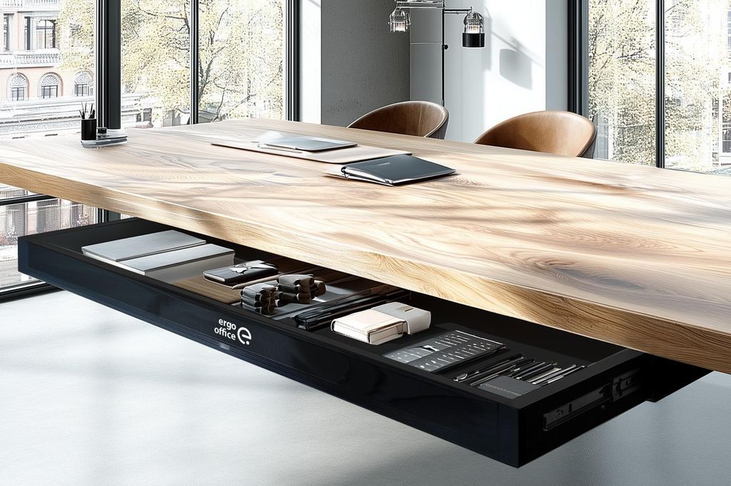 Flache Untertisch‐Schublade 758 mm | Robuste Kunststoff‐Schublade mit Stahlführungen bis 10 kg Ergo Office ER‐302