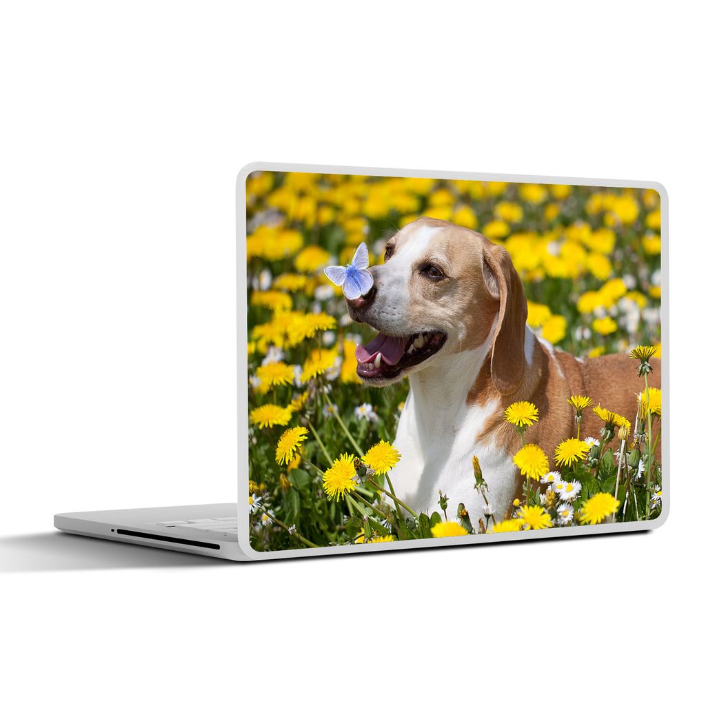 MuchoWow Laptop Aufkleber Sticker Cover Finder - Hund - Löwenzahn 31x22.5 cm - Laptop-Deko