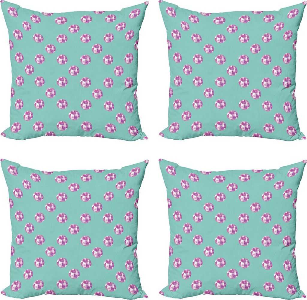 ABAKUHAUS Amethyst Kissenbezug Set (4 Stück), Realistische Gem Pattern, Moderner Doppelseitiger Digitaldruck, 40 cm x 40 cm, Fuchsia und Mint Green
