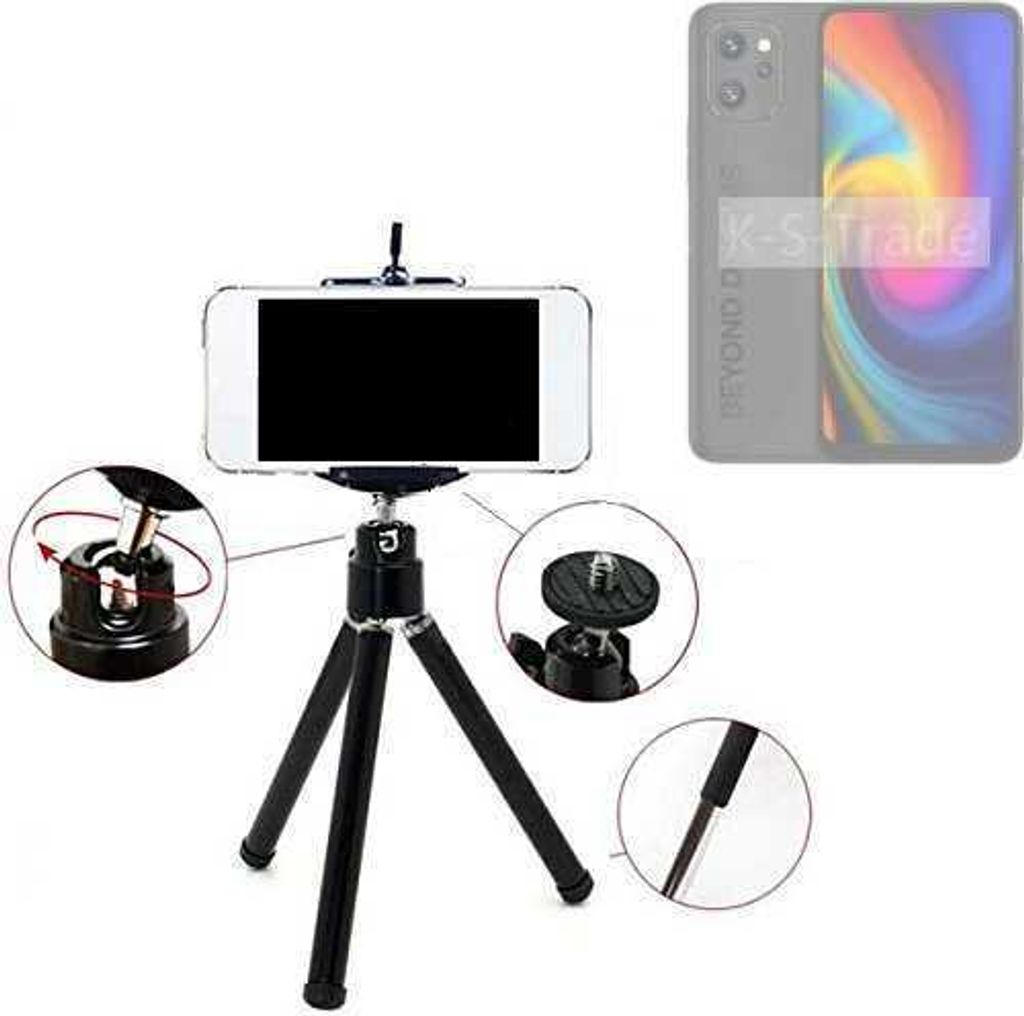 K-S-Trade Smartphone Stativ Dreibein kompatibel mit UMIDIGI F3 Pro 5G Tripod aus Aluminium Klemmstativ Stativ Adapter für Mobiltelefone schwarz 1x