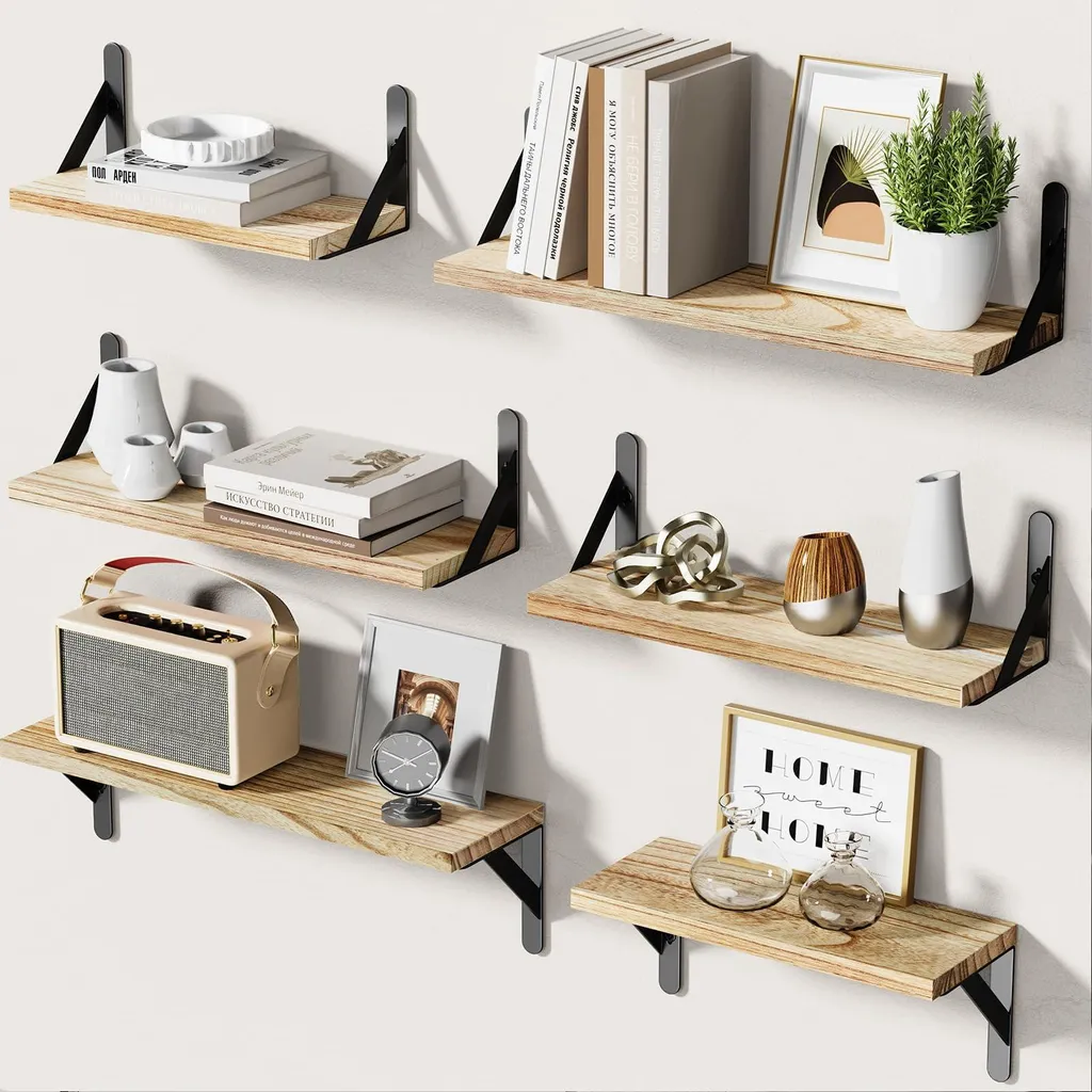 Rangement Mural pour Salon et Bureau - 6 Étagères Bois Marron 18kg