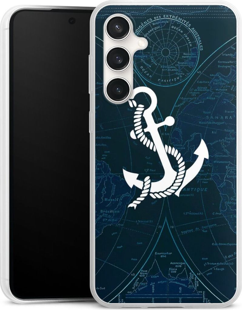 DeinDesign Slim Hülle für Samsung Galaxy S23 FE Silikon Case Ultra Dünn Handyhülle Anker Landkarte Segeln