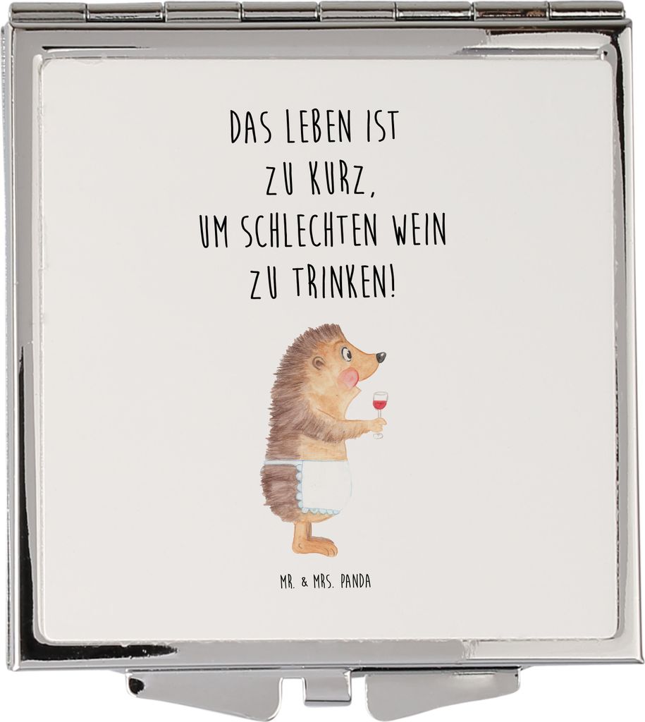 Mr. & Mrs. Panda Schminkspiegel Igel Wein - Weiß - Geschenk, Lustige Sprüche, Weißwein, Quadratischer Spiegel, klein, Weinglas, Rotwein, Spruch,...