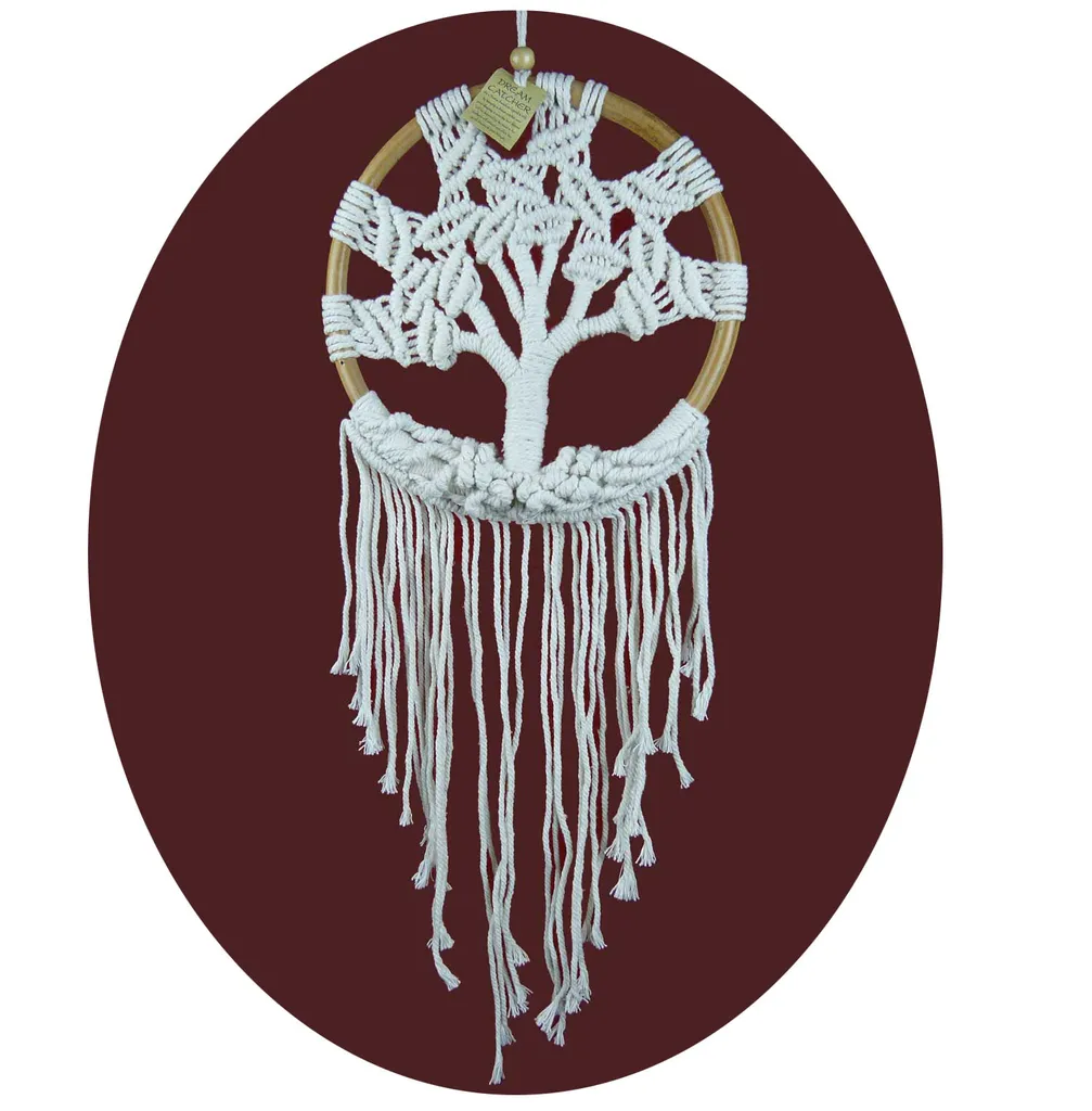 Décoration Murale Bohème Attrape-rêves Arbre de Vie Blanc 22 cm x 70 cm