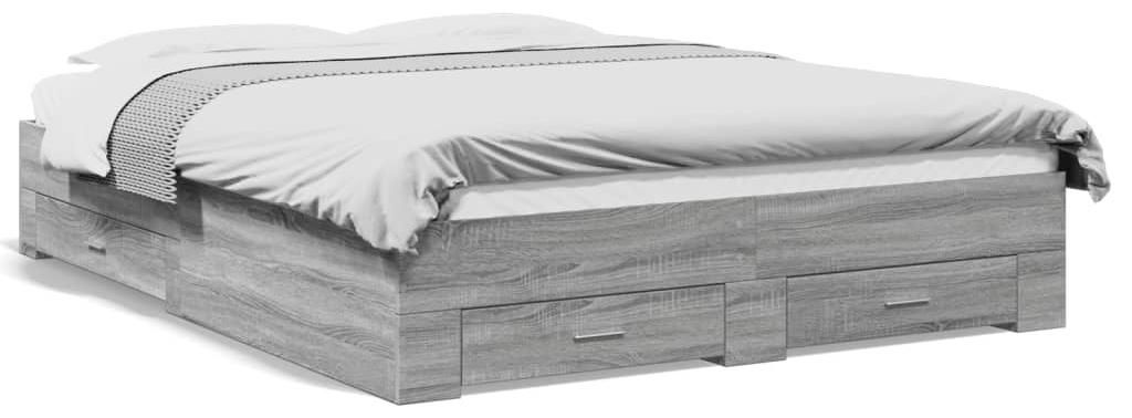 vidaXL Bettgestell mit Schubladen Grau Sonoma 150x200 cm Holzwerkstoff
