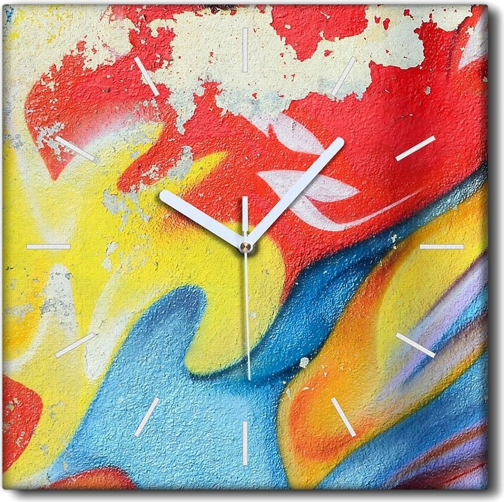 Coloray Uhr auf Leinwand 30x30 cm Wand Uhr Dekoration Wohnzimmer Segeltuch weiße Zeiger -Graffiti-Abstraktion.
