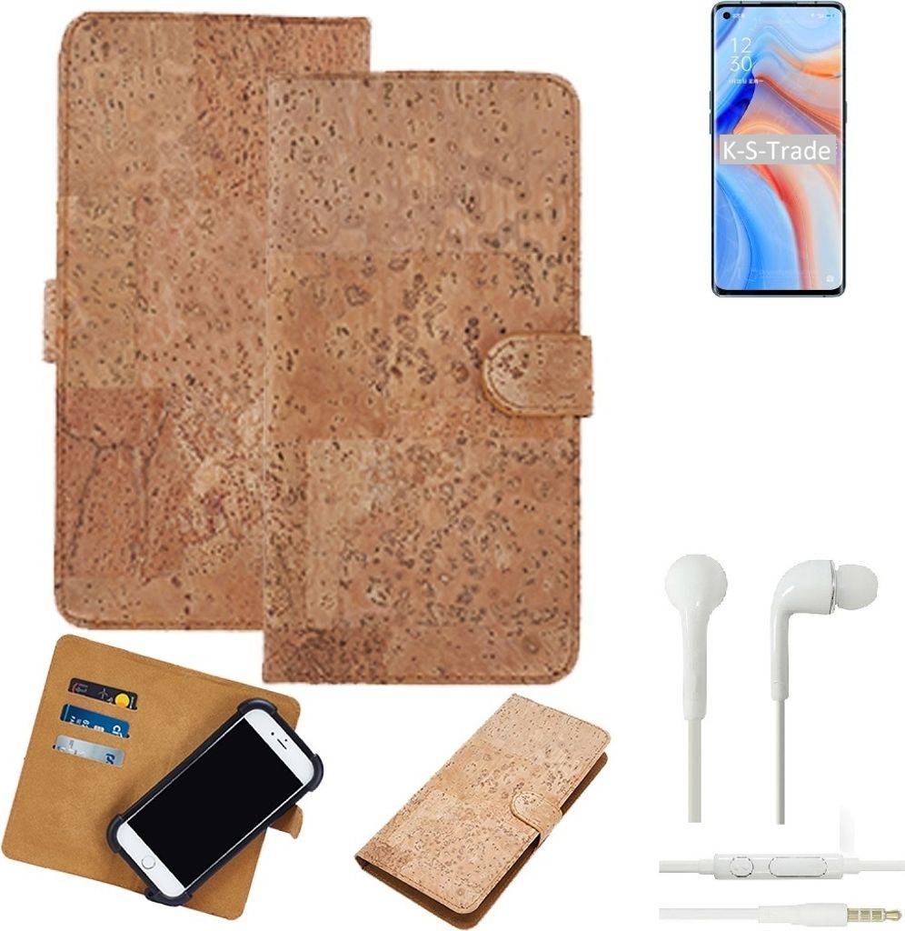 K-S-Trade Hülle kompatibel mit Oppo K7x + in ear Kopfhörer Kork Handyhülle Cover Schutzhülle TPU Case Bumper in Hellbraun, (1x)