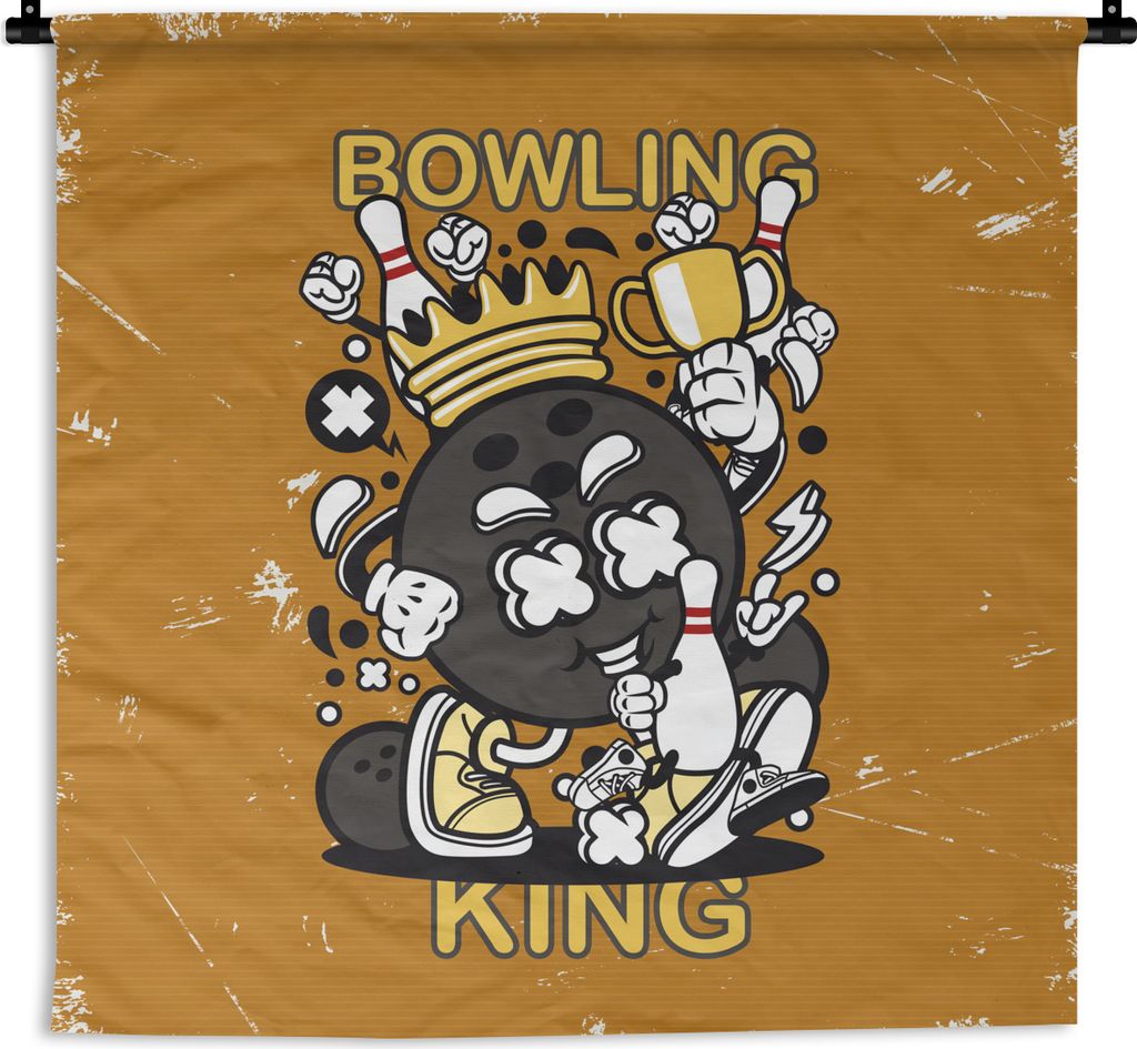 MuchoWow Wandteppich Wandbehang Vintage - Bowling - König 150x150 cm Tapisserie Dekoration Wandtuch - Wohnaccessoires - Modernes